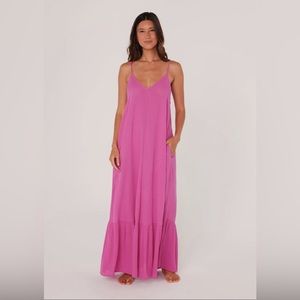 🆕 Billowy Bohemian Sleeveless V Neck Dress Fuchsia Purple